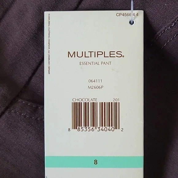 NEW Women's Pants Stretch Multiples Essential Chocolate Brown Faux Pocket Size 8 - Picture 8 of 8